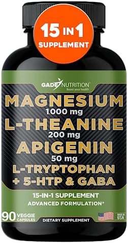 Gade Nutrition Complejo de Magnesio Glicinato con L Teanina 200 mg | Suplemento para Dormir con Apigenina, GABA, 5 HTP | 90 Cápsulas Hechas en EE. UU. - imagen 1