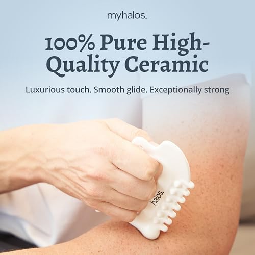 MyHalos Herramientas Faciales de Cerámica 6 en 1 - Gua Sha para Drenaje Linfático, Esculpido Facial y Acupresión - Masaje de Fascia y Celulitis - imagen 3