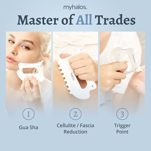MyHalos Herramientas Faciales de Cerámica 6 en 1 - Gua Sha para Drenaje Linfático, Esculpido Facial y Acupresión - Masaje de Fascia y Celulitis - imagen 4