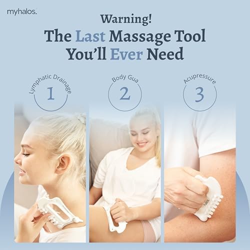 MyHalos Herramientas Faciales de Cerámica 6 en 1 - Gua Sha para Drenaje Linfático, Esculpido Facial y Acupresión - Masaje de Fascia y Celulitis - imagen 5