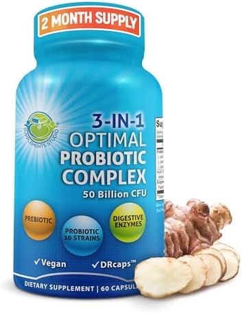 Probióticos con Enzimas Digestivas y Prebiótico para Hombres y Mujeres - Complejo Vegano 3 en 1 para la Salud Digestiva - Cápsulas de Liberación - imagen 1