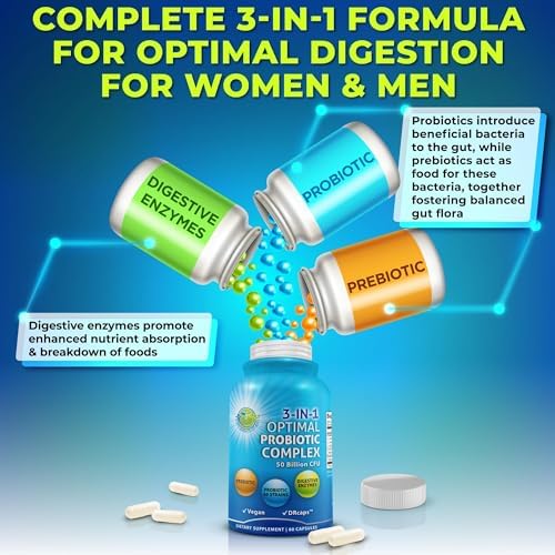 Probióticos con Enzimas Digestivas y Prebiótico para Hombres y Mujeres - Complejo Vegano 3 en 1 para la Salud Digestiva - Cápsulas de Liberación - imagen 2