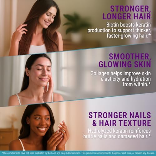 Gomitas de Biotina con Queratina y Péptidos de Colágeno - Suplemento Avanzado para el Crecimiento del Cabello para Hombres y Mujeres - Vitaminas para - imagen 5