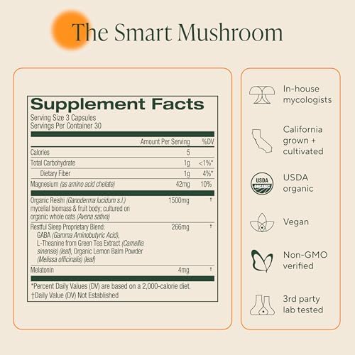 Cápsulas de Hongos OM Superfood para Dormir, Suplemento de 90 Cápsulas, Reishi, GABA, L-Teanina, Melatonina para Mejorar el Sueño y Descanso - imagen 8