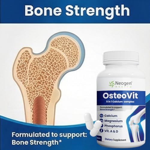 OsteoVit Suplemento de Calcio 5 en 1 - 120 tabletas con Magnesio, Fósforo, Vitamina D3 y A | Fortalece Huesos y Flexibilidad, Libre de Gluten y No GMO - imagen 3