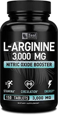 Suplemento de L-Arginina Zeal Naturals - 3000mg, 150 Tabletas | Aumentador de Óxido Nítrico | Suplemento de L Arginina para Hombres y Mujeres | Apoya - imagen 1