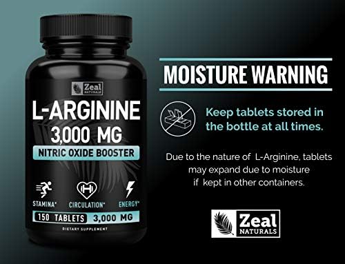 Suplemento de L-Arginina Zeal Naturals - 3000mg, 150 Tabletas | Aumentador de Óxido Nítrico | Suplemento de L Arginina para Hombres y Mujeres | Apoya - imagen 4