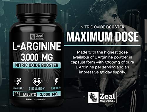 Suplemento de L-Arginina Zeal Naturals - 3000mg, 150 Tabletas | Aumentador de Óxido Nítrico | Suplemento de L Arginina para Hombres y Mujeres | Apoya - imagen 5