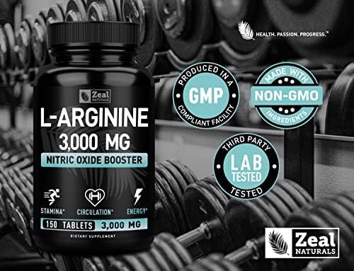 Suplemento de L-Arginina Zeal Naturals - 3000mg, 150 Tabletas | Aumentador de Óxido Nítrico | Suplemento de L Arginina para Hombres y Mujeres | Apoya - imagen 6