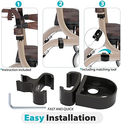 Soporte para Bastón para Andadores Nitro con Marco Plano, Soporte Ajustable para Muletas, Sillas de Ruedas y Scooters de Rodilla, Color Negro - imagen 3