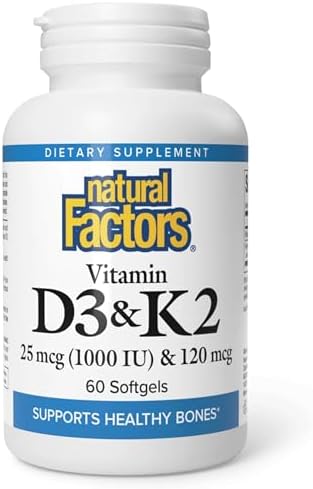 Natural Factors, Vitamina D3 y K2 1000 UI y 120 mcg, Apoya la Salud Ósea y Vascular, 60 Softgels - imagen 1