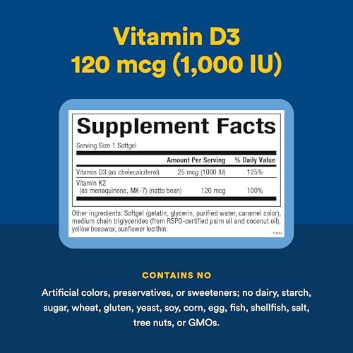 Natural Factors, Vitamina D3 y K2 1000 UI y 120 mcg, Apoya la Salud Ósea y Vascular, 60 Softgels - imagen 4