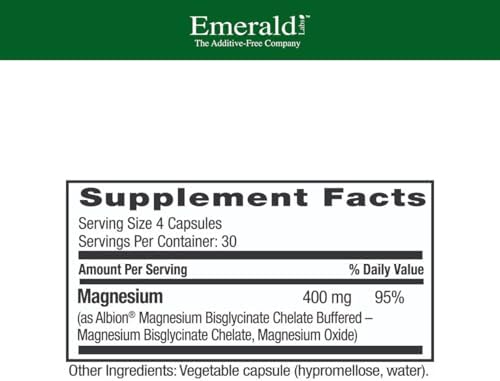 Emerald Labs Magnesio 400mg - Soporte para Huesos y Sueño con Magnesio Albion* - Vegano - 120 Cápsulas Vegetales (Suministro para 30 Días) - imagen 2