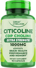 Great Billiom Citicolina CDP Colina 1000mg - Suplemento Extra Fuerte para la Memoria y Concentración, 90 Cápsulas Vegetarianas Sin OGM - imagen 1