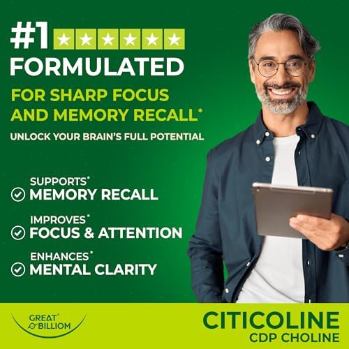Great Billiom Citicolina CDP Colina 1000mg - Suplemento Extra Fuerte para la Memoria y Concentración, 90 Cápsulas Vegetarianas Sin OGM - imagen 2