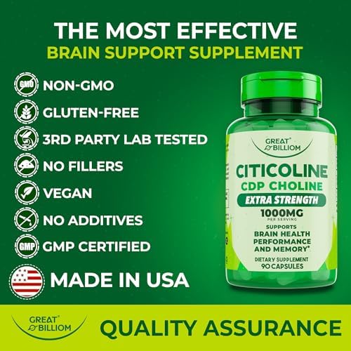 Great Billiom Citicolina CDP Colina 1000mg - Suplemento Extra Fuerte para la Memoria y Concentración, 90 Cápsulas Vegetarianas Sin OGM - imagen 5