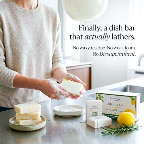 Jabón para Platos Natural ZeroWastely - Paquete de 3 Bloques Sólidos de 16oz - Aroma a Limón, Duradero y Amigable con la Piel - Hecho Sosteniblemente - imagen 2