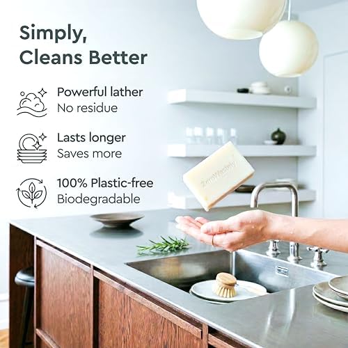 Jabón para Platos Natural ZeroWastely - Paquete de 3 Bloques Sólidos de 16oz - Aroma a Limón, Duradero y Amigable con la Piel - Hecho Sosteniblemente - imagen 3