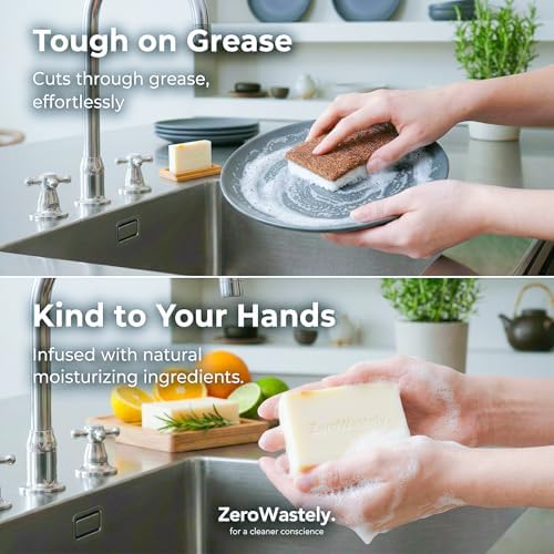 Jabón para Platos Natural ZeroWastely - Paquete de 3 Bloques Sólidos de 16oz - Aroma a Limón, Duradero y Amigable con la Piel - Hecho Sosteniblemente - imagen 4