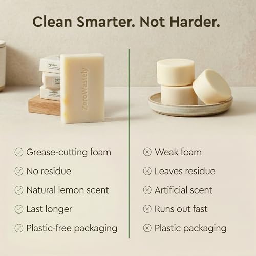 Jabón para Platos Natural ZeroWastely - Paquete de 3 Bloques Sólidos de 16oz - Aroma a Limón, Duradero y Amigable con la Piel - Hecho Sosteniblemente - imagen 5