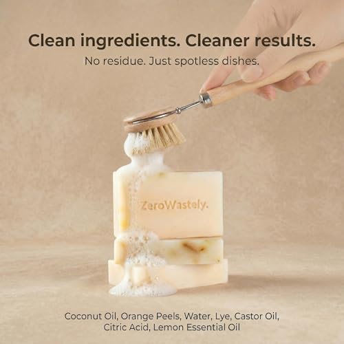 Jabón para Platos Natural ZeroWastely - Paquete de 3 Bloques Sólidos de 16oz - Aroma a Limón, Duradero y Amigable con la Piel - Hecho Sosteniblemente - imagen 6