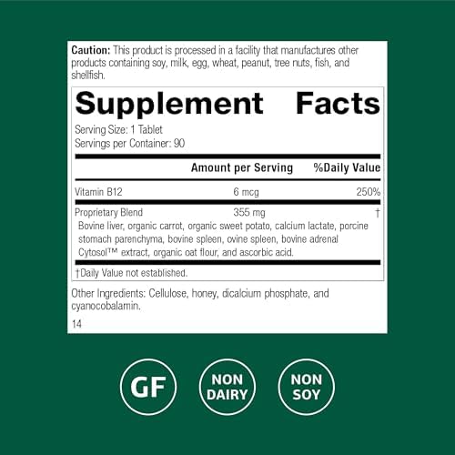 Suplemento de Vitamina B12 Cataplex B12 de Standard Process - Apoyo a la Salud Sanguínea y Función Nerviosa - 90 Tabletas Sin Gluten, Sin Lácteo y - imagen 2