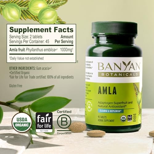 Tabletas Orgánicas de Amla Banyan Botanicals - Vitamina C Natural para el Colágeno y la Salud Inmunológica - Amalaki para Piel Radiante, Cabello y - imagen 3