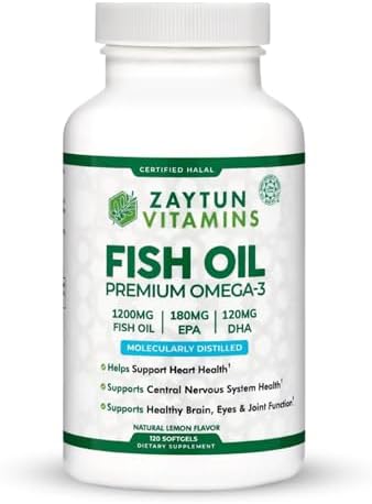 Aceite de Pescado Halal Zaytun 1200mg Omega-3, EPA/DHA Premium, 1 por Día, Suplemento Diario, Suministro para 4 Meses, Sabor a Limón, Keto y Sin - imagen 1