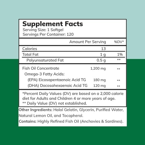 Aceite de Pescado Halal Zaytun 1200mg Omega-3, EPA/DHA Premium, 1 por Día, Suplemento Diario, Suministro para 4 Meses, Sabor a Limón, Keto y Sin - imagen 2
