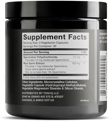 Suplemento de Spermidina Ultra Concentrado Toniiq 22mg - Extracto de Germen de Arroz y Complejo Trihidrocloruro - 60 Cápsulas Vegetarianas - 30 - imagen 2