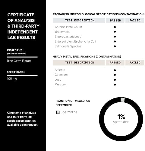 Suplemento de Spermidina Ultra Concentrado Toniiq 22mg - Extracto de Germen de Arroz y Complejo Trihidrocloruro - 60 Cápsulas Vegetarianas - 30 - imagen 6