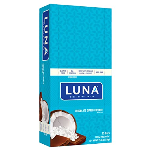 LUNA BAR - Barras de Snack Sin Gluten - Sabor Coco Cubierto de Chocolate - 8g de proteína - No OGM - Snack Vegetal - 15 Barras de 48g - imagen 5