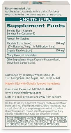 Himalaya Rhodiola Rosea - Suplementos Herbales Energéticos para Alivio del Estrés, Energía y Resistencia en Ejercicio - Vegano, Sin Gluten, 250 mg, - imagen 2