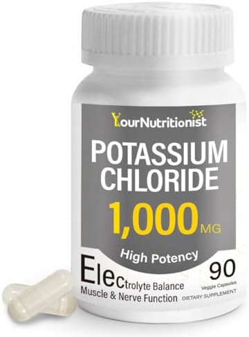 Su Nutricionista Suplemento de Cloruro de Potasio de Alta Potencia 1000mg – Apoya el Equilibrio de Electrolitos, Corazón, Músculos y Nervios | - imagen 1