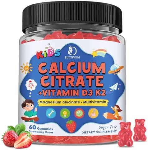 Gomitas de Calcio Citrato para Niños con Vitamina D3, 300/600 mg, Magnesio, Zinc y Multivitamínico, Sin Azúcar, 60 piezas, Salud Ósea y Digestiva - imagen 1