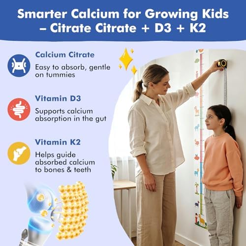 Gomitas de Calcio Citrato para Niños con Vitamina D3, 300/600 mg, Magnesio, Zinc y Multivitamínico, Sin Azúcar, 60 piezas, Salud Ósea y Digestiva - imagen 4
