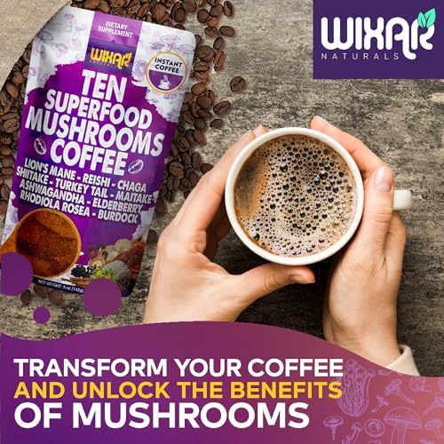 Café de Hongo Superfood WIXAR - Café Instantáneo en Polvo, 10 Extractos de Superalimentos con Melena de León, Cola de Pavo, Reishi, Chaga, Shiitake, - imagen 7