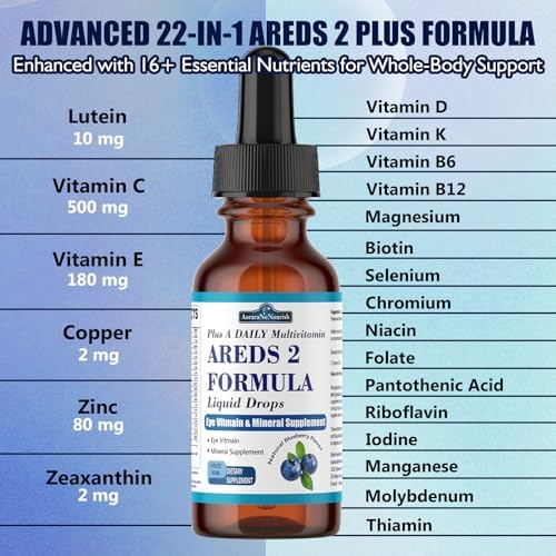 Gotas Líquidas AREDS 2 + para la Salud Macular, Suplemento de Vitaminas y Minerales 22 en 1 con Luteína y Zeaxantina, Cobre, Zinc, Vitaminas C y E | - imagen 2