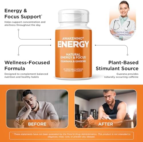Suplemento Natural de Energía y Concentración Awakening con Ginseng Panax, Extracto de Guaraná y Picolinato de Cromo | Suplemento para el Cerebro - - imagen 3
