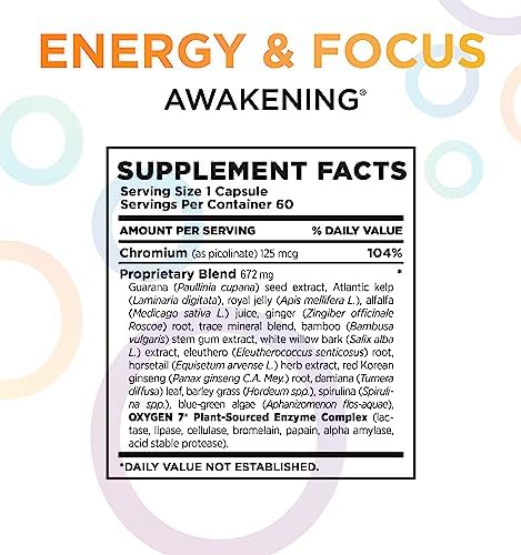Suplemento Natural de Energía y Concentración Awakening con Ginseng Panax, Extracto de Guaraná y Picolinato de Cromo | Suplemento para el Cerebro - - imagen 7