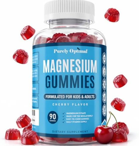 Gomitas de Citrato de Magnesio Purely Optimal para Niños y Adultos - Sabor a Cereza - Apoyo para Sueño, Digestión y Relajación - 90 Gomitas Veganas y - imagen 1