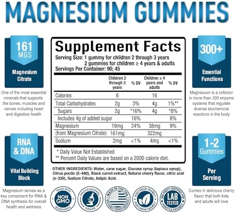 Gomitas de Citrato de Magnesio Purely Optimal para Niños y Adultos - Sabor a Cereza - Apoyo para Sueño, Digestión y Relajación - 90 Gomitas Veganas y - imagen 2
