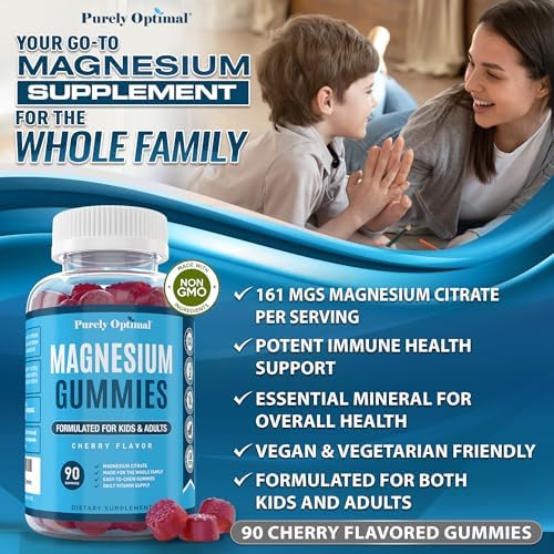Gomitas de Citrato de Magnesio Purely Optimal para Niños y Adultos - Sabor a Cereza - Apoyo para Sueño, Digestión y Relajación - 90 Gomitas Veganas y - imagen 4