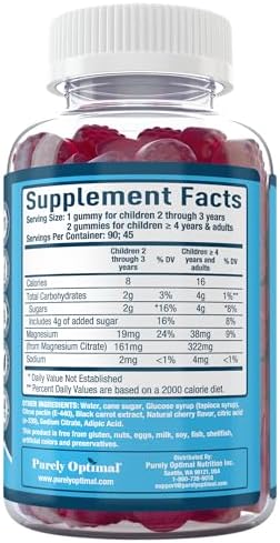 Gomitas de Citrato de Magnesio Purely Optimal para Niños y Adultos - Sabor a Cereza - Apoyo para Sueño, Digestión y Relajación - 90 Gomitas Veganas y - imagen 7
