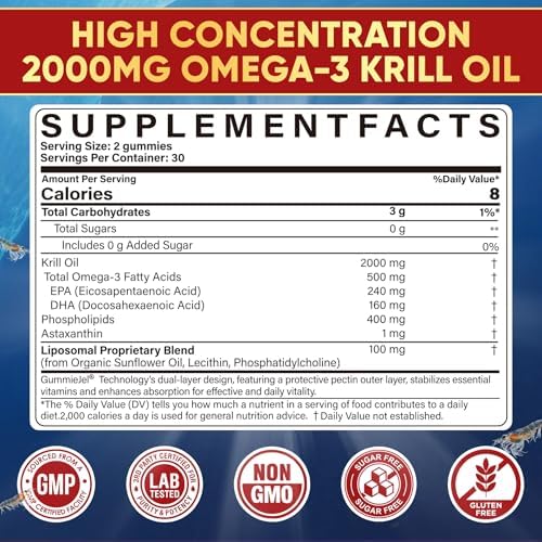 Gomitas de Aceite de Kril Antártico Liposomal Omega 3 2000mg - Absorción Celular de Omega-3 con EPA, DHA y Astaxantina - Soporte Antioxidante y - imagen 2