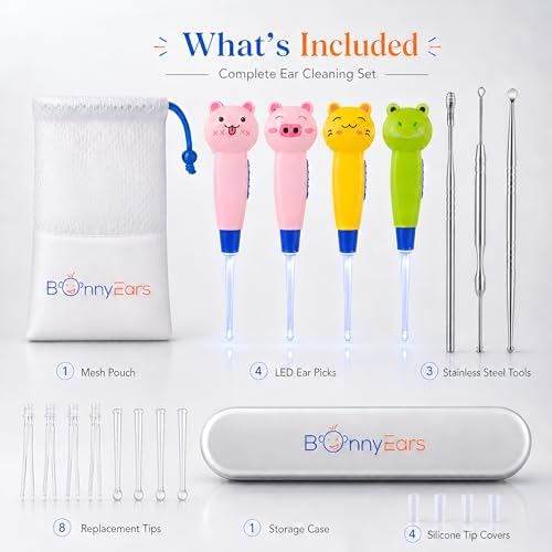 Herramienta para Remover Cerumen con Luz LED para Niños - Bebés, Infantes y Adultos de BonnyEars | Kit de Acero Inoxidable para Limpiar Cerumen | - imagen 2