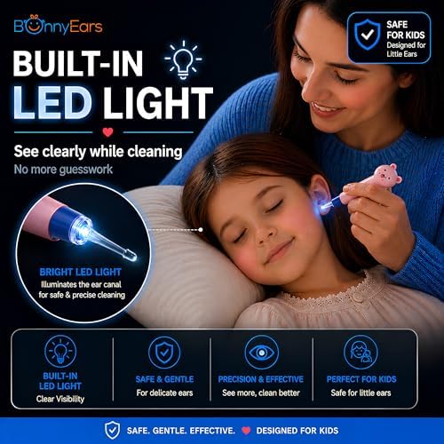 Herramienta para Remover Cerumen con Luz LED para Niños - Bebés, Infantes y Adultos de BonnyEars | Kit de Acero Inoxidable para Limpiar Cerumen | - imagen 3