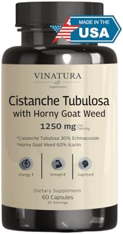 Suplemento de Cistanche VINATURA con Hierba Cabra 60% Icariina - 1250mg por Porción, Cistanche Tubulosa, Energía y Fuerza para Hombres - 60 Cápsulas, - imagen 1