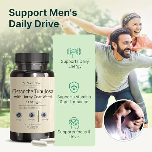 Suplemento de Cistanche VINATURA con Hierba Cabra 60% Icariina - 1250mg por Porción, Cistanche Tubulosa, Energía y Fuerza para Hombres - 60 Cápsulas, - imagen 3