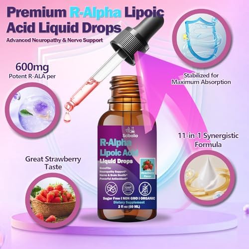 R Ácido Lipoico R 600mg Gotas Líquidas para Neuropatía, Suplemento Avanzado 11-en-1 con Benfotiamina, Acetil L-Carnitina y Vitamina C E para Salud - imagen 5